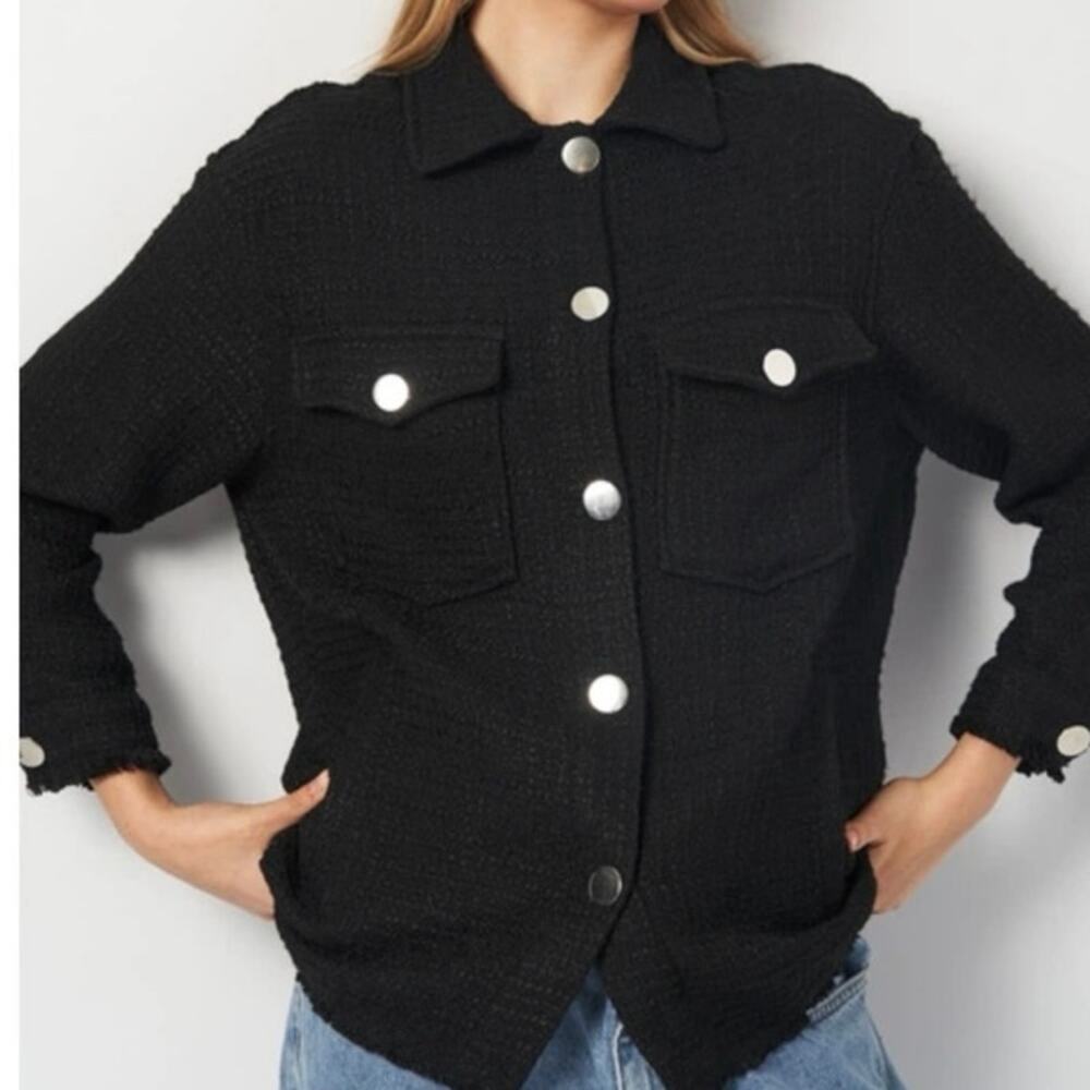 Zara Boulcé Tweed Black Classic Shacket Size XS NWT Old Money Corpcore Workwear - Picture 3 of 9